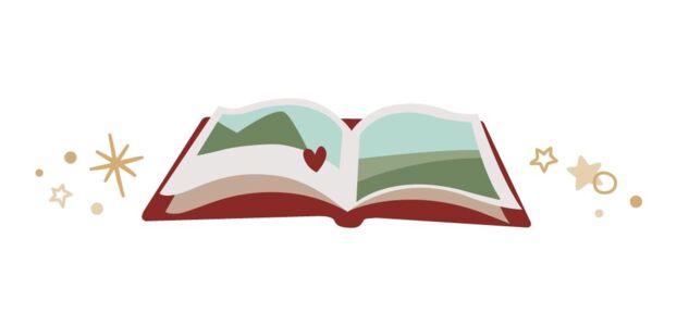  Ein geöffnetes Buch mit schönen Bildern, das Freude ausstrahlt. 